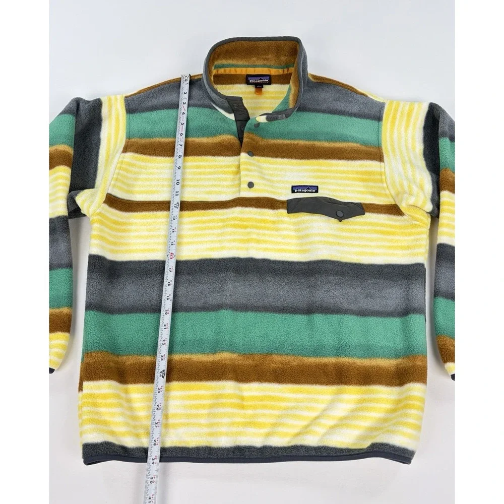 Patagonia Synchilla Snap T Fleece Pullover Painted Fitz Stripe Forge Grey Mens L